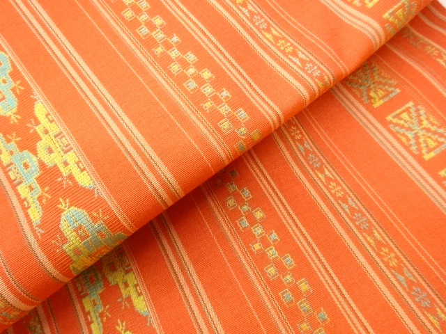  未使用品　縞に幾何学模様織出し名古屋帯